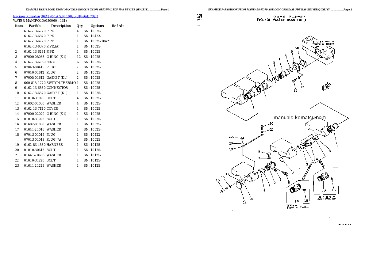 Protected: S6D170-1A S/N 10025-UP (Komatsu eng. Installed) Partsbook
