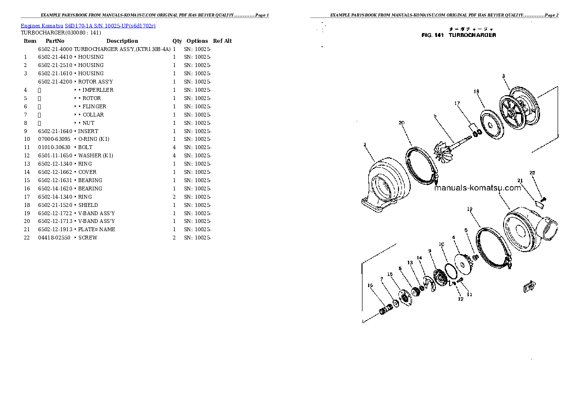 Protected: S6D170-1A S/N 10025-UP (Komatsu eng. Installed) Partsbook