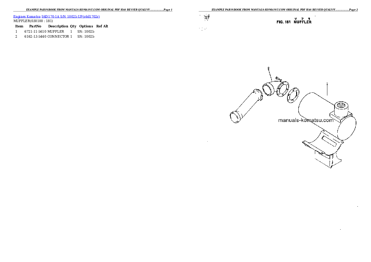 Protected: S6D170-1A S/N 10025-UP (Komatsu eng. Installed) Partsbook