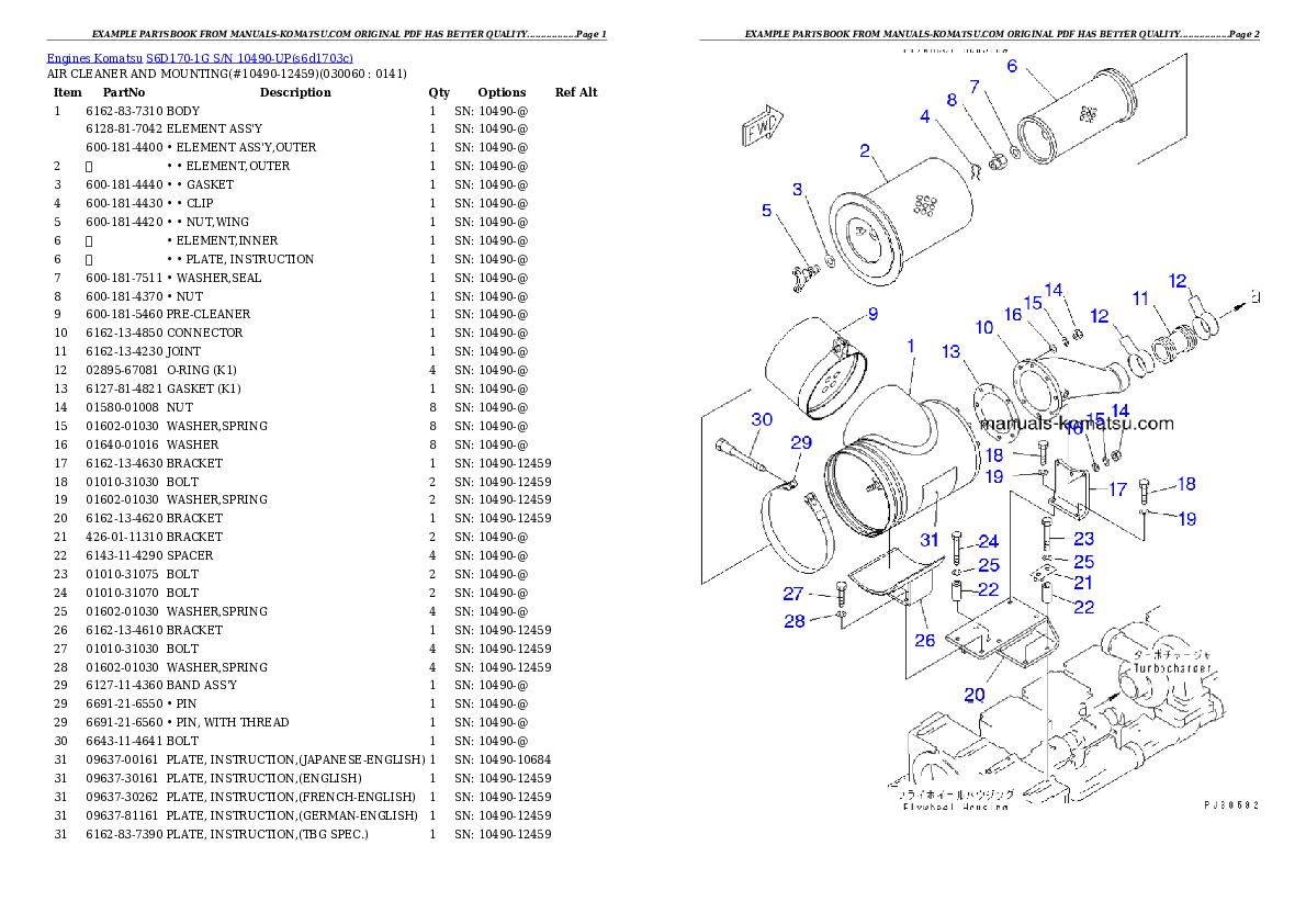 Protected: S6D170-1G S/N 10490-UP Partsbook