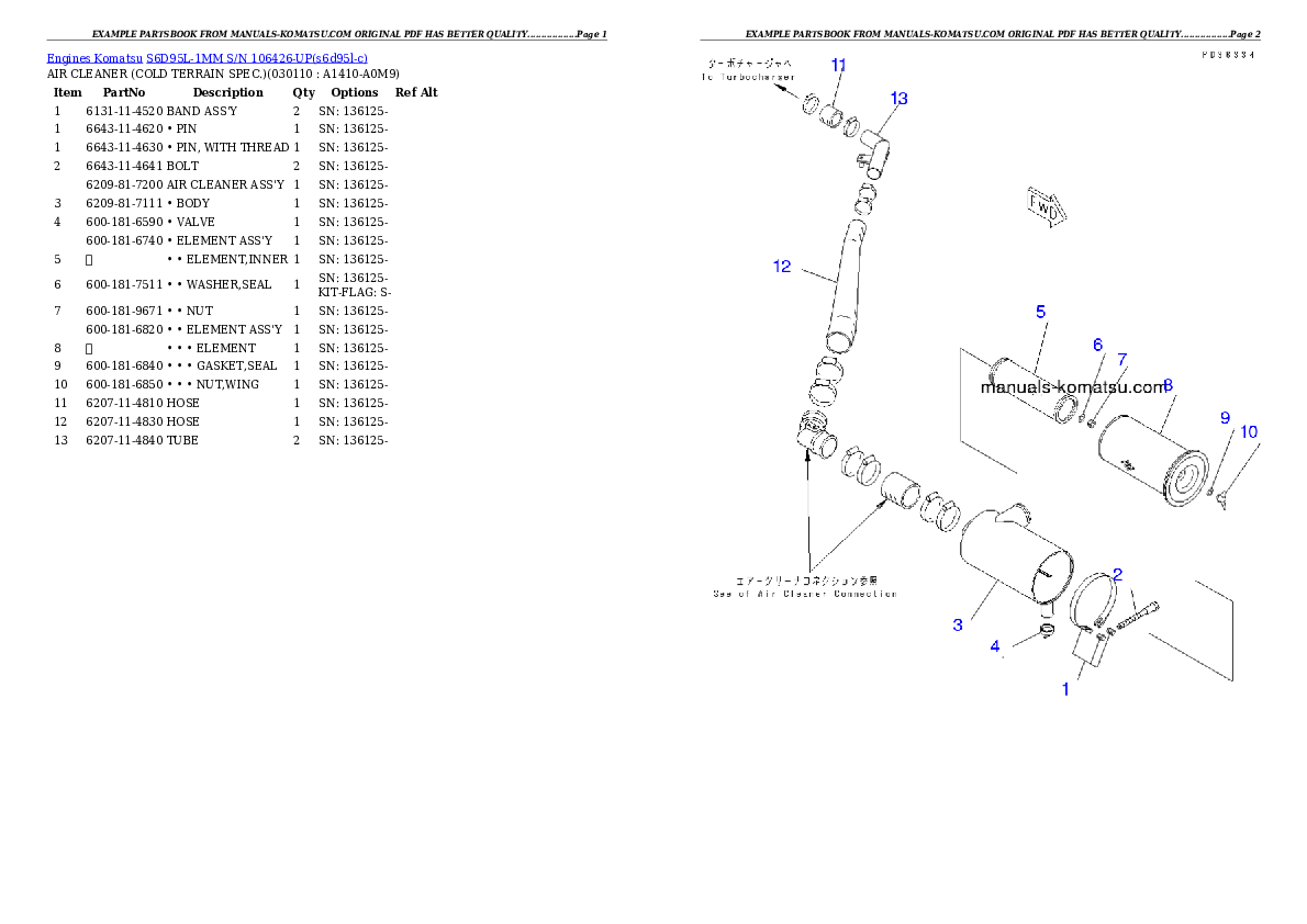 Protected: S6D95L-1MM S/N 106426-UP Partsbook