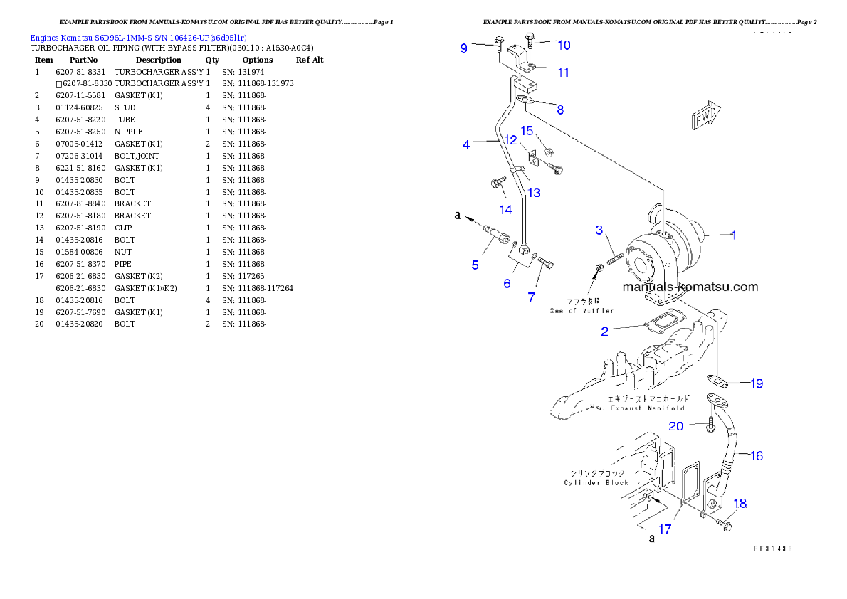 Protected: S6D95L-1MM-S S/N 106426-UP Partsbook