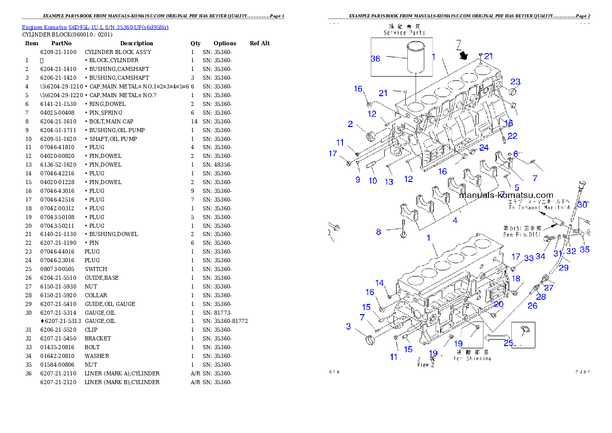 Protected: S6D95L-1U-L S/N 35360-UP Partsbook