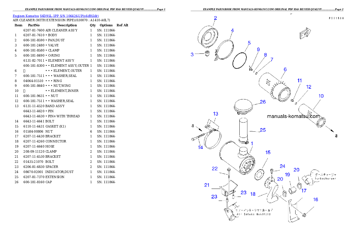 Protected: S6D95L-1PP S/N 106426-UP Partsbook