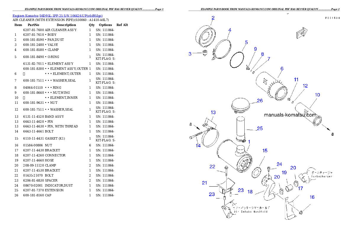 Protected: S6D95L-1PP-25 S/N 106426-UP Partsbook