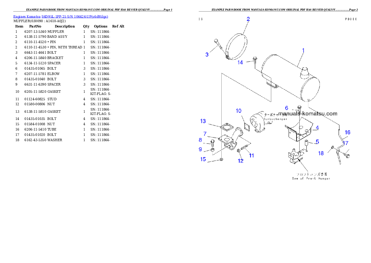 Protected: S6D95L-1PP-25 S/N 106426-UP Partsbook