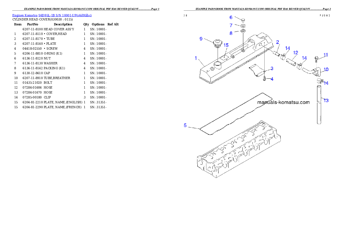 S6D95L-1B S/N 10001-UP Partsbook