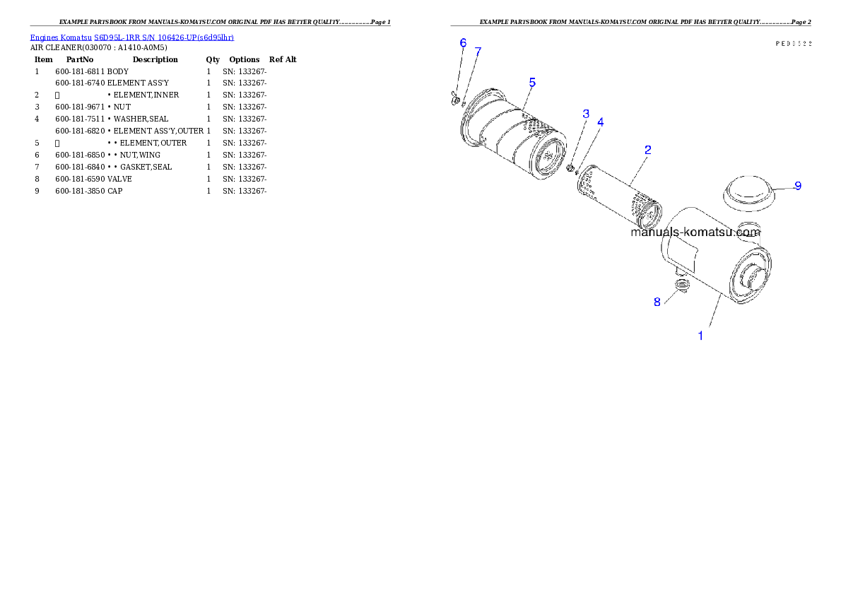 Protected: S6D95L-1RR S/N 106426-UP Partsbook