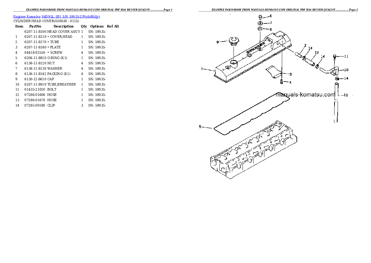 S6D95L-1B1 S/N 59035-UP Partsbook