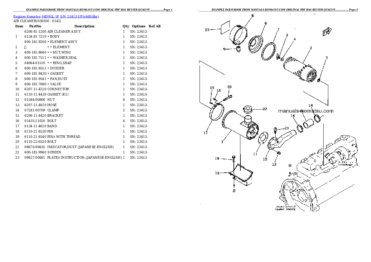 Protected: S6D95L-1F S/N 23413-UP Partsbook