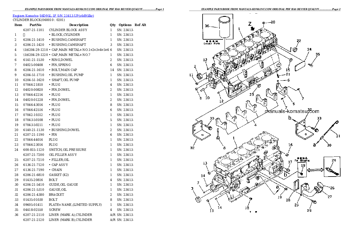 Protected: S6D95L-1F S/N 23413-UP Partsbook