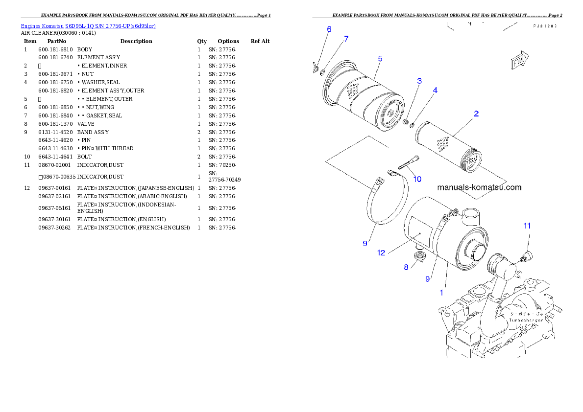 Protected: S6D95L-1Q S/N 27756-UP Partsbook