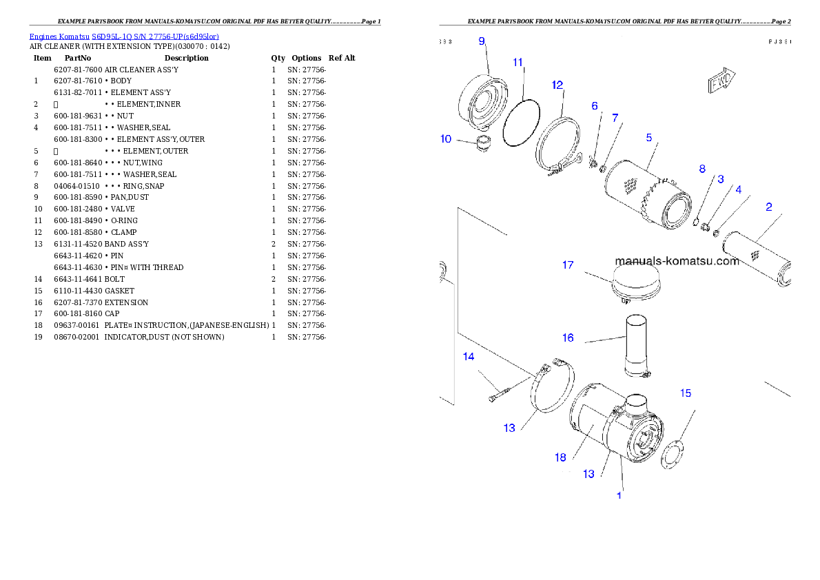 Protected: S6D95L-1Q S/N 27756-UP Partsbook