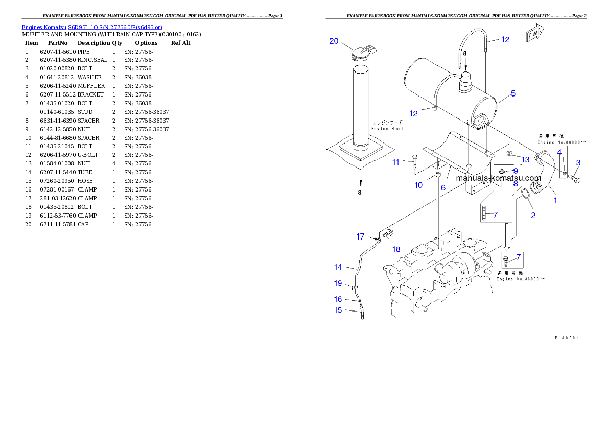 Protected: S6D95L-1Q S/N 27756-UP Partsbook