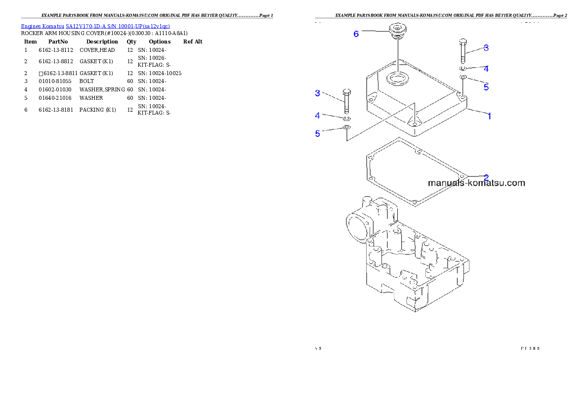 SA12V170-1D-A S/N 10001-UP Partsbook