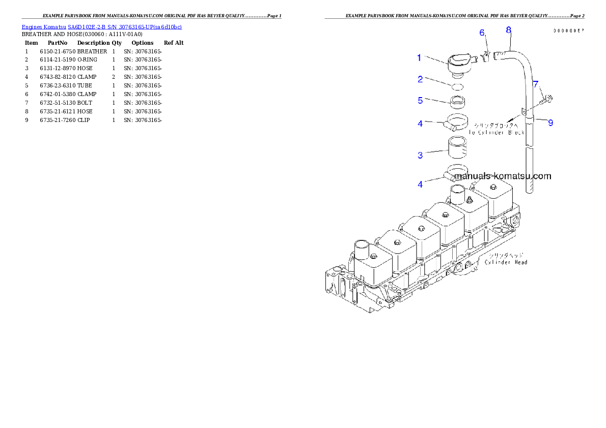 Protected: SA6D102E-2-B S/N 30763165-UP Partsbook