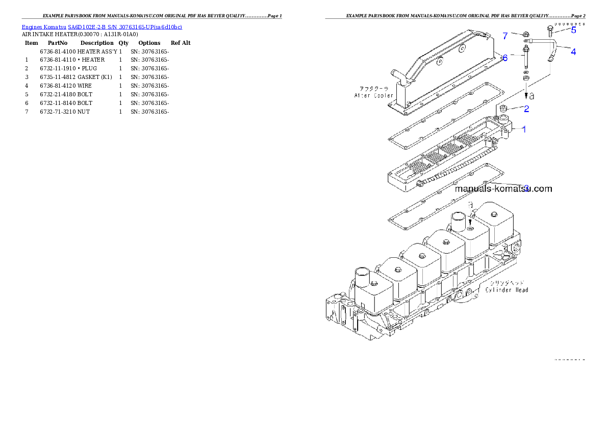 Protected: SA6D102E-2-B S/N 30763165-UP Partsbook