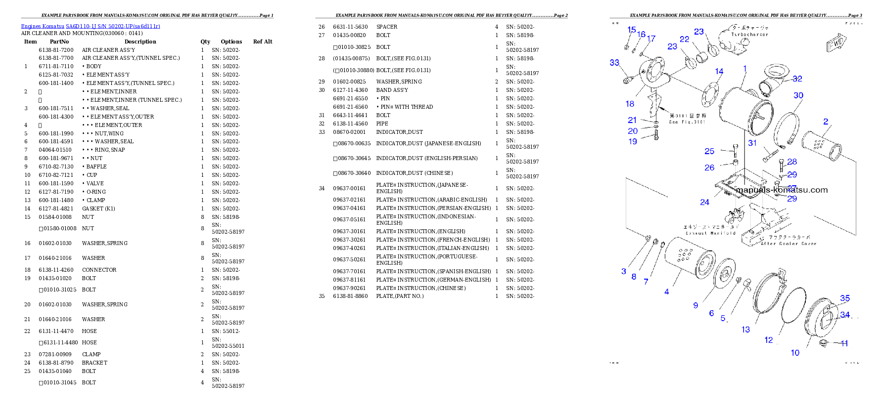 Protected: SA6D110-1J S/N 50202-UP Partsbook