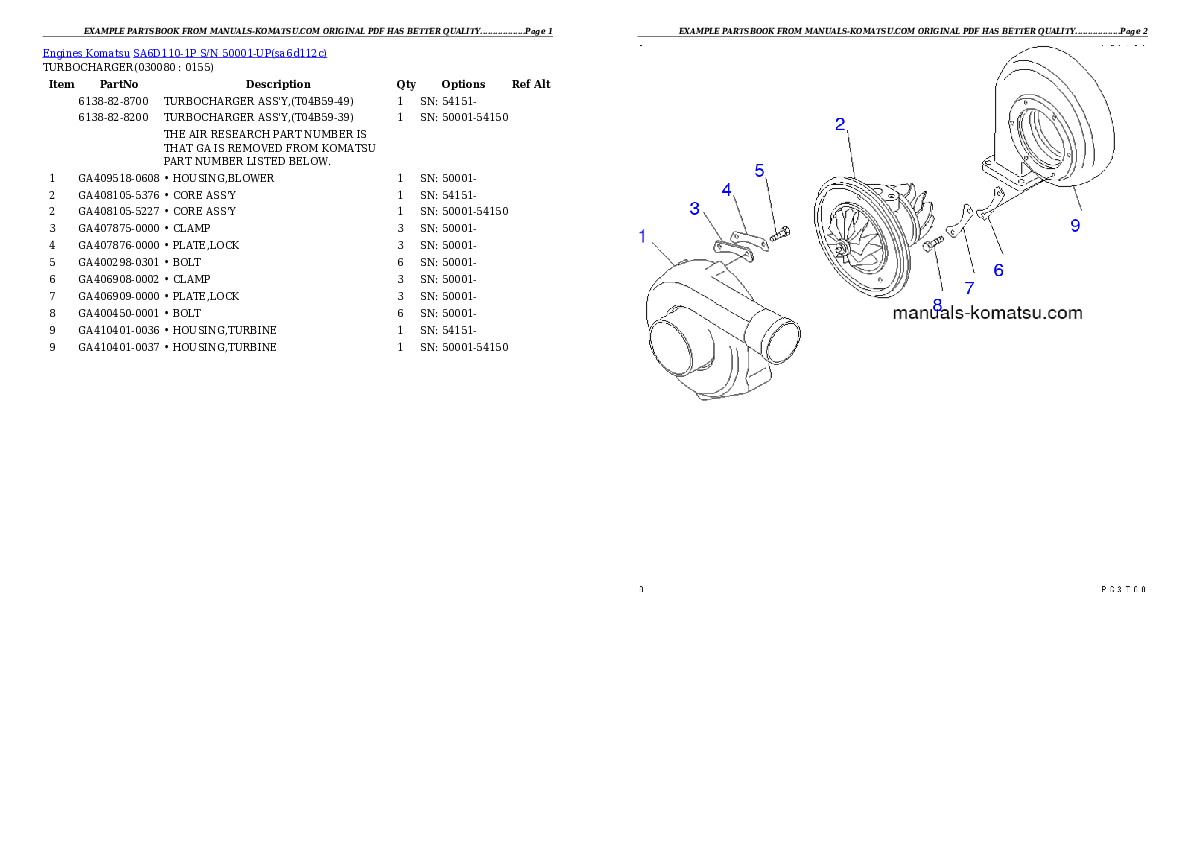 Protected: SA6D110-1P S/N 50001-UP Partsbook