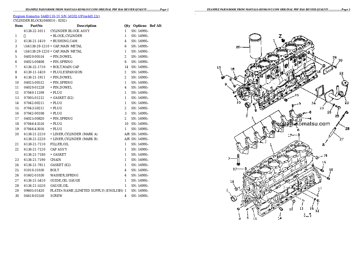 Protected: SA6D110-1V S/N 50202-UP Partsbook