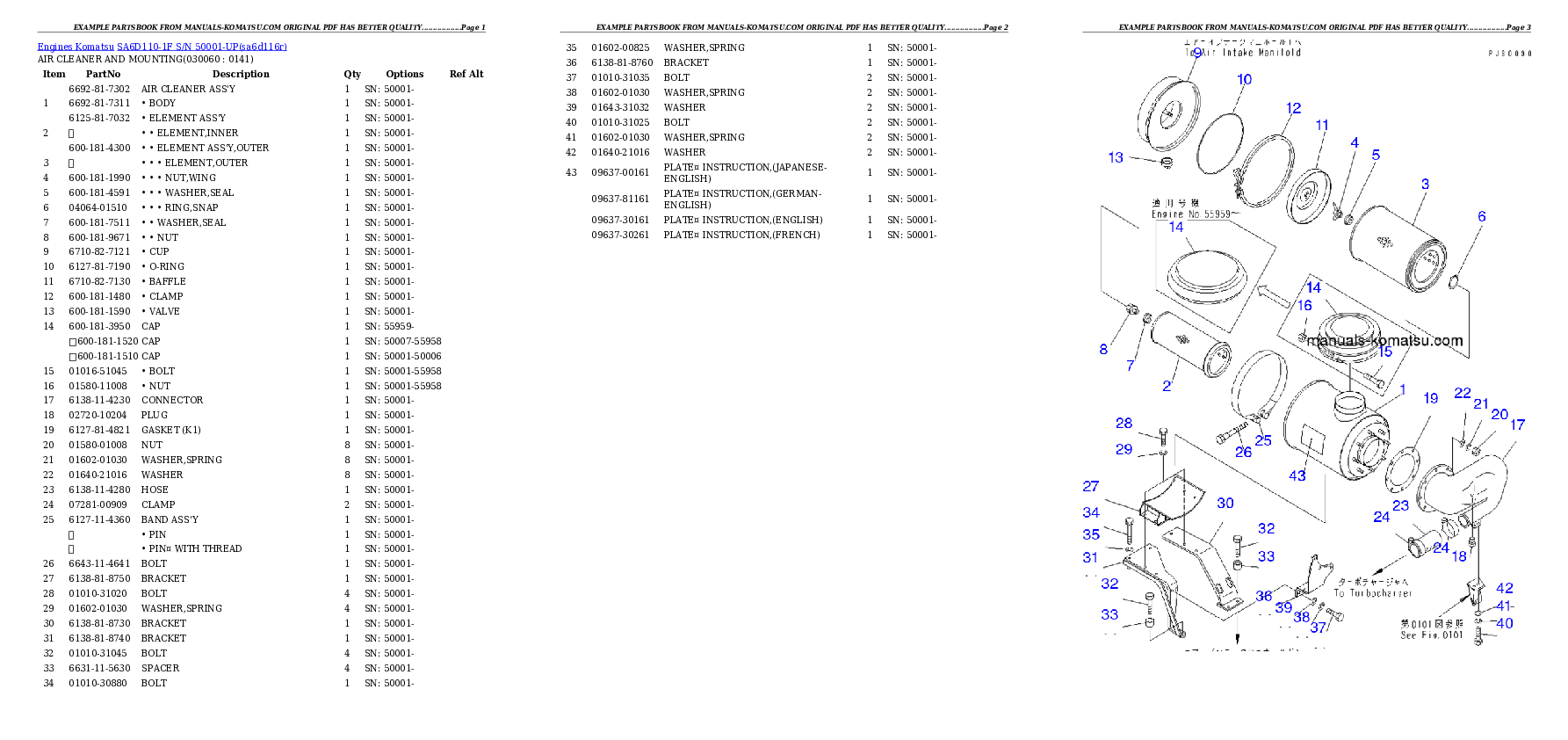 Protected: SA6D110-1F S/N 50001-UP Partsbook