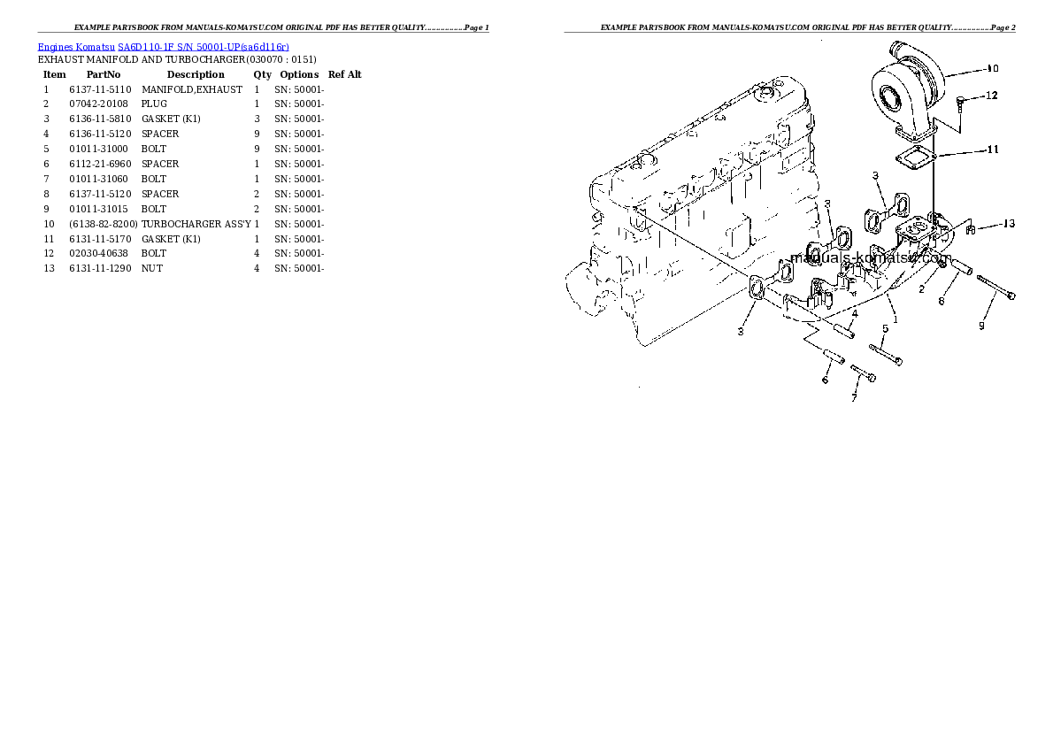 Protected: SA6D110-1F S/N 50001-UP Partsbook