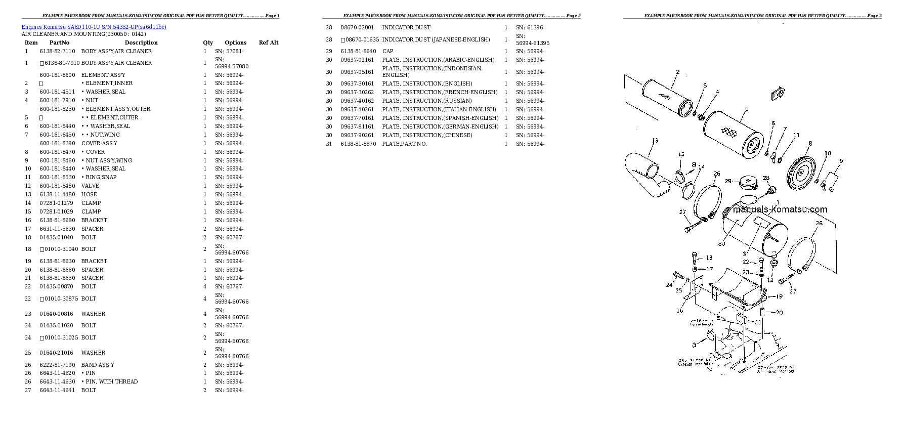 Protected: SA6D110-1U S/N 54352-UP Partsbook