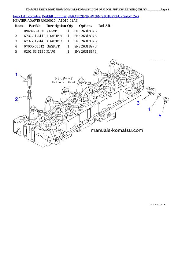 SA6D102E-2N-W S/N 26318973-UP Partsbook