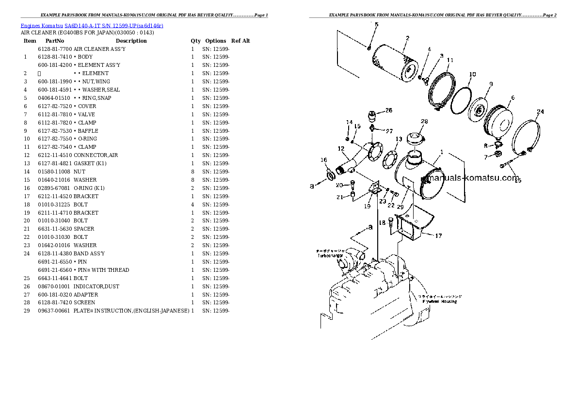 Protected: SA6D140-A-1T S/N 12599-UP Partsbook