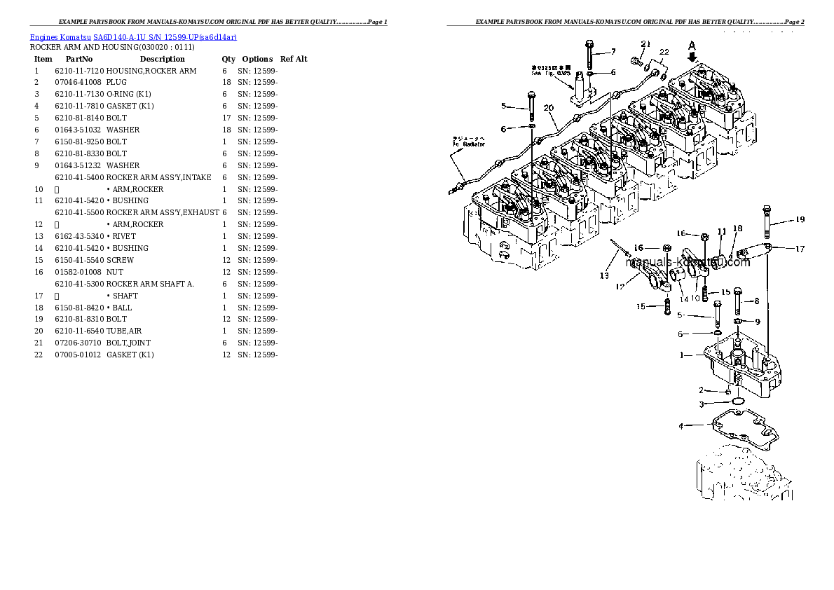 SA6D140-A-1U S/N 12599-UP Partsbook