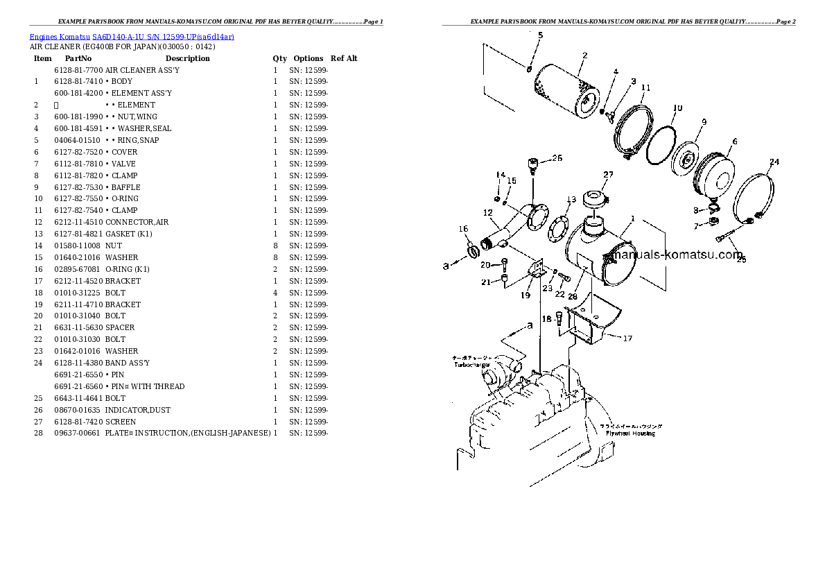 Protected: SA6D140-A-1U S/N 12599-UP Partsbook