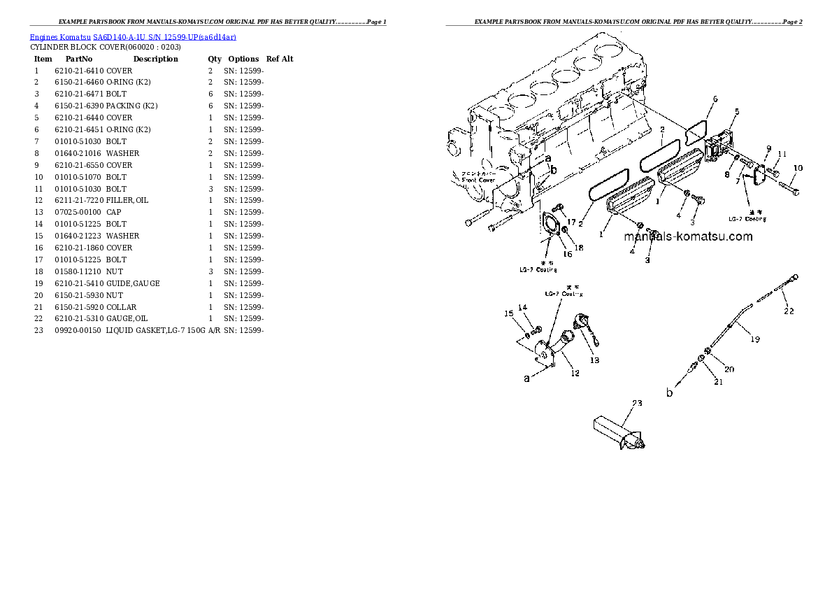 Protected: SA6D140-A-1U S/N 12599-UP Partsbook