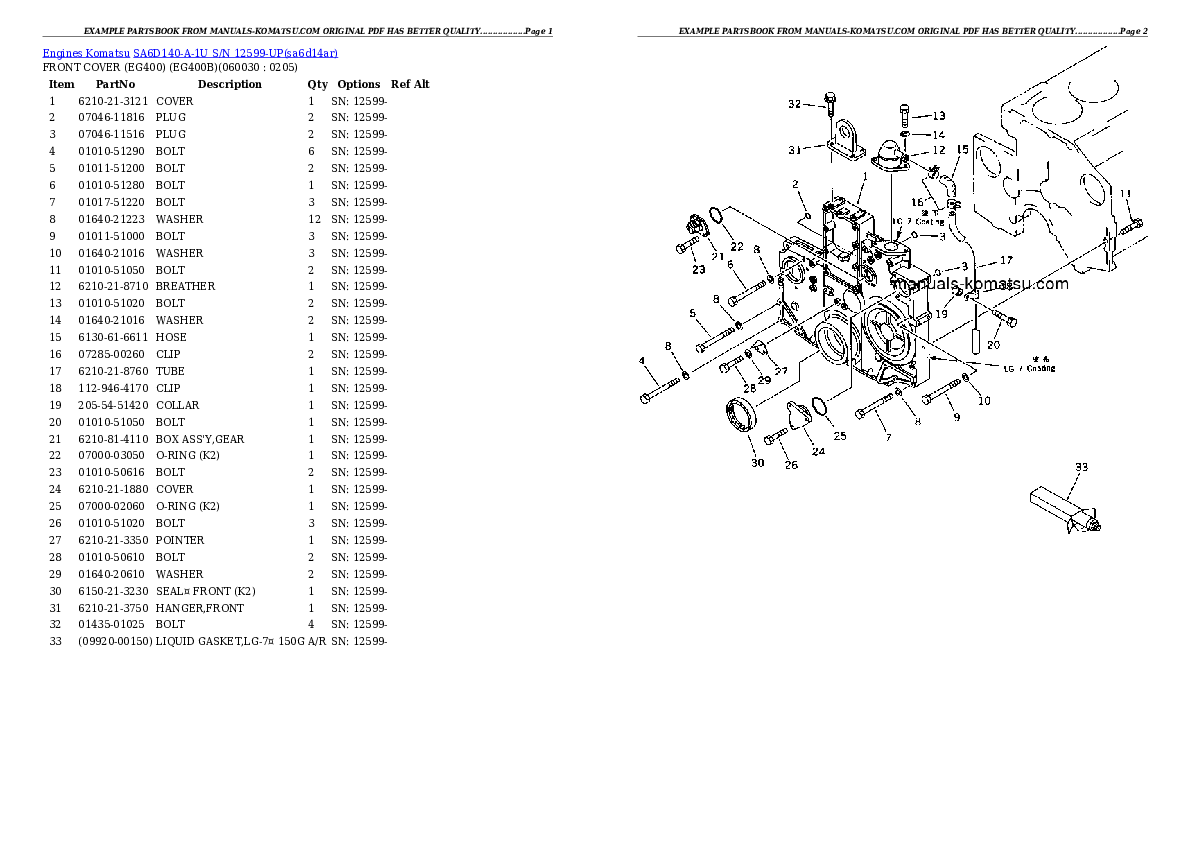 Protected: SA6D140-A-1U S/N 12599-UP Partsbook