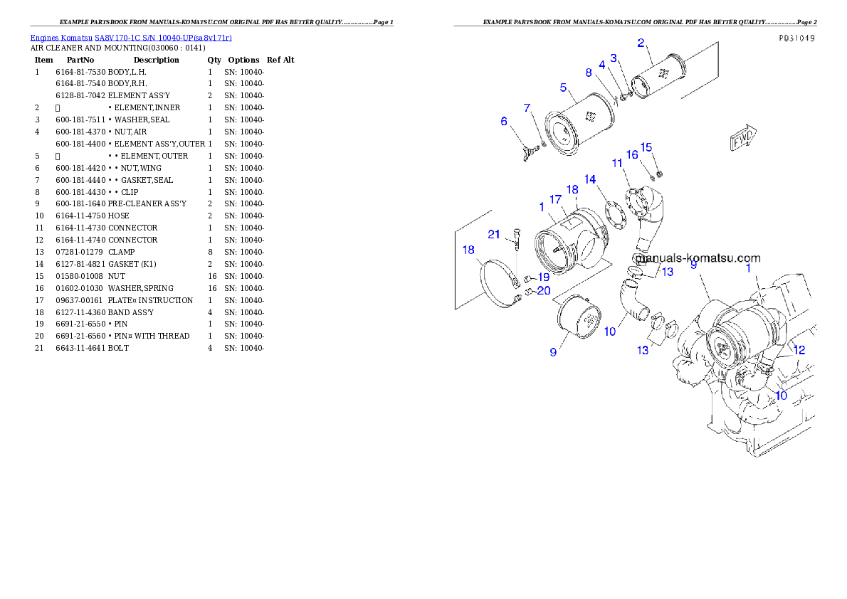 Protected: SA8V170-1C S/N 10040-UP Partsbook