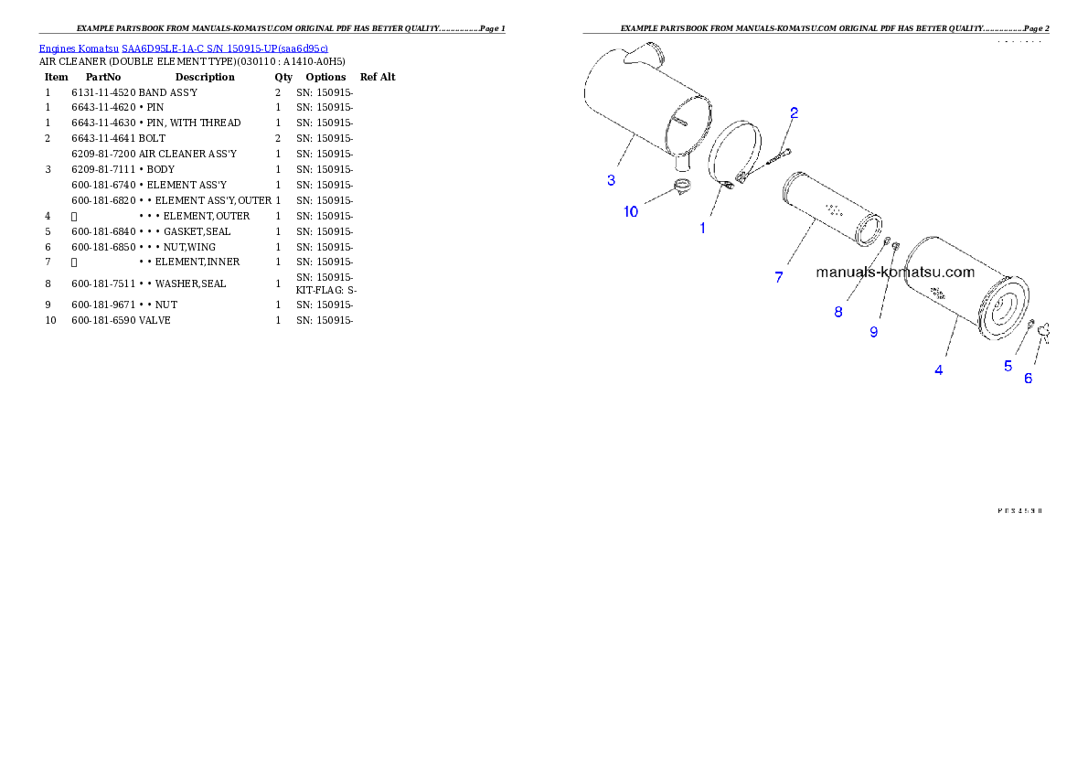 Protected: SAA6D95LE-1A-C S/N 150915-UP Partsbook