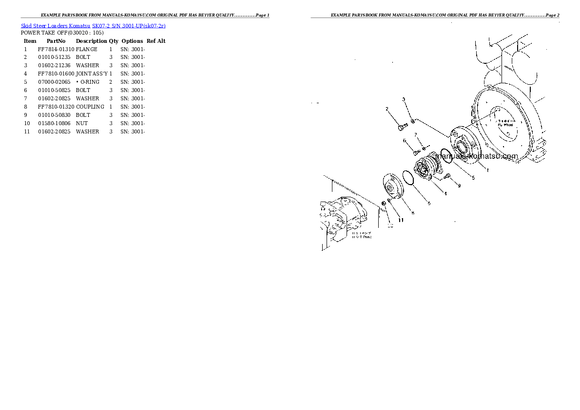 SK07-2 S/N 3001-UP Partsbook