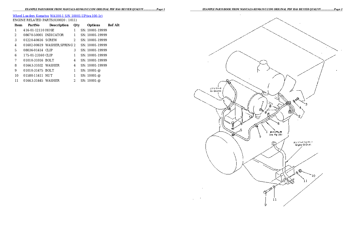 WA100-1 S/N 10001-UP Partsbook