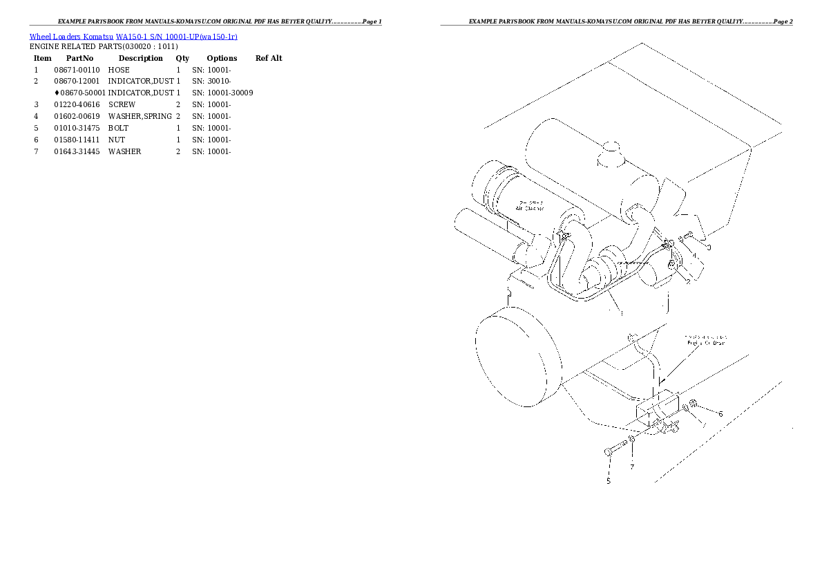 WA150-1 S/N 10001-UP Partsbook