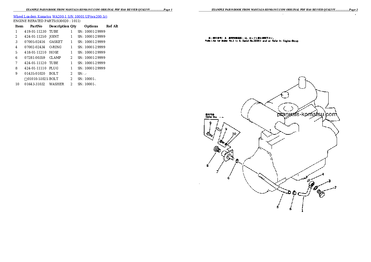 WA200-1 S/N 10001-UP Partsbook
