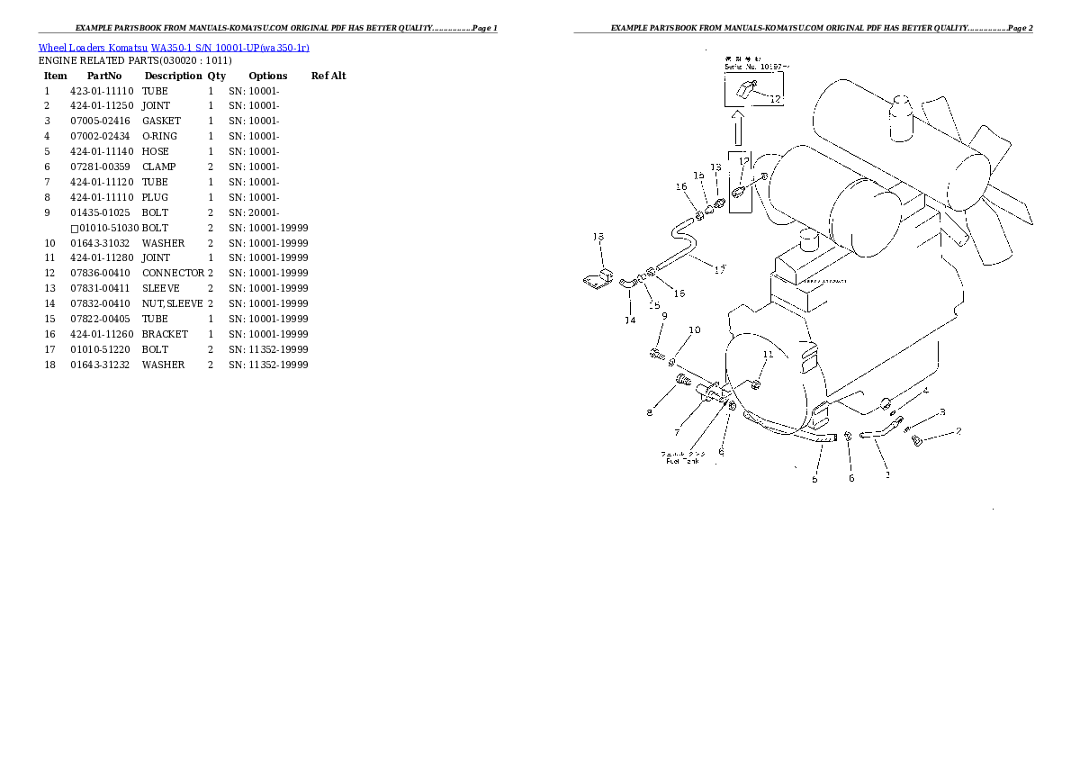 WA350-1 S/N 10001-UP Partsbook