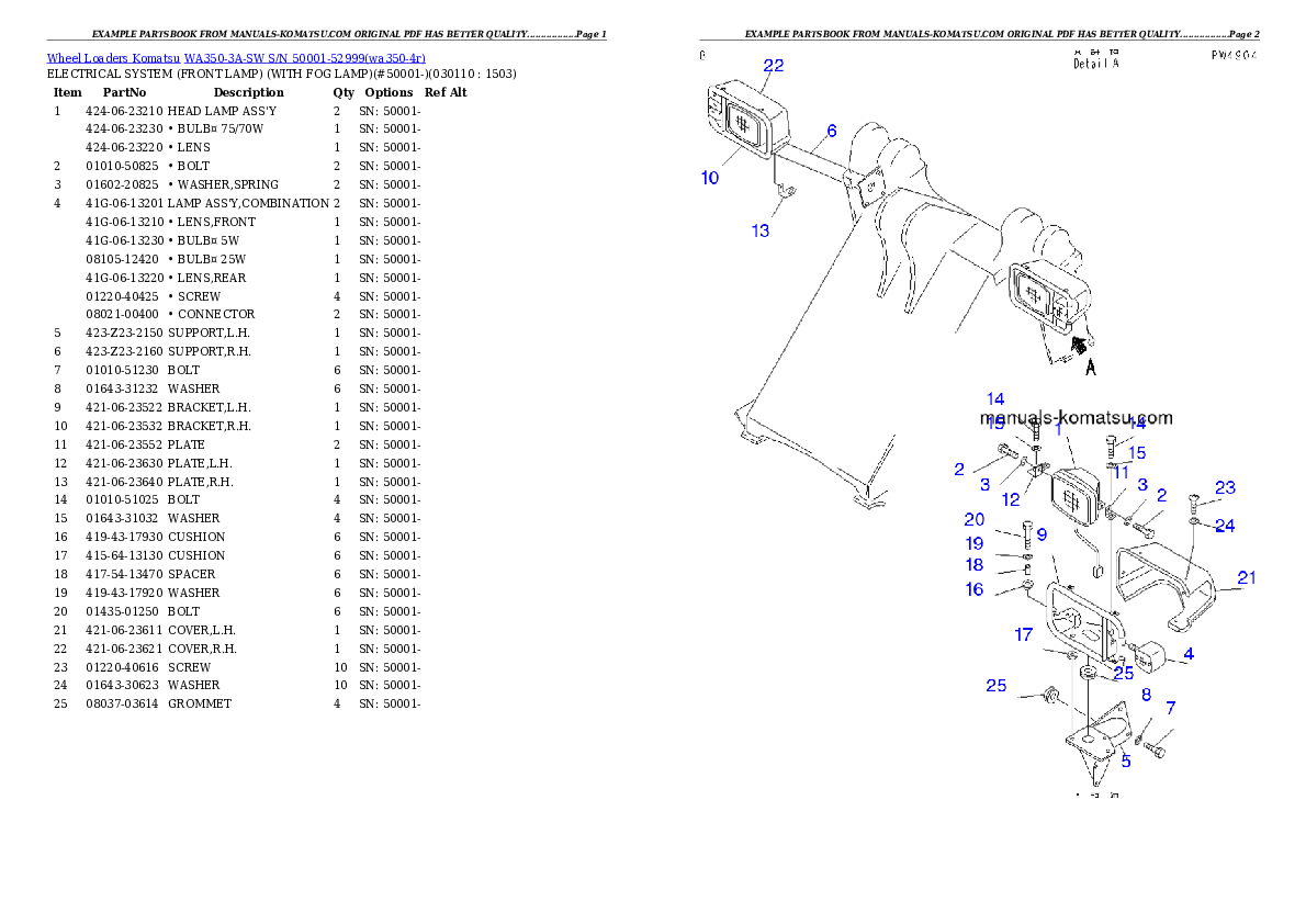 Protected: WA350-3A-SW S/N 50001-52999 Partsbook