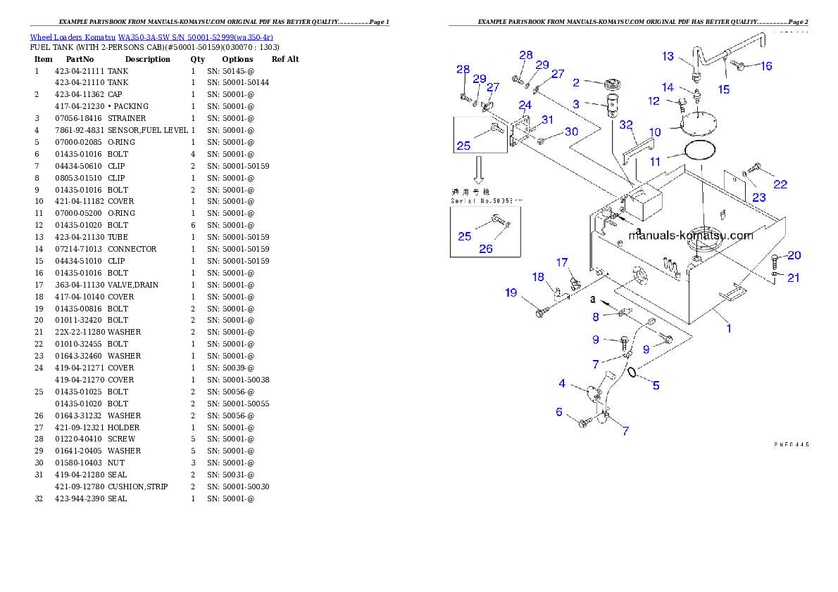 Protected: WA350-3A-SW S/N 50001-52999 Partsbook