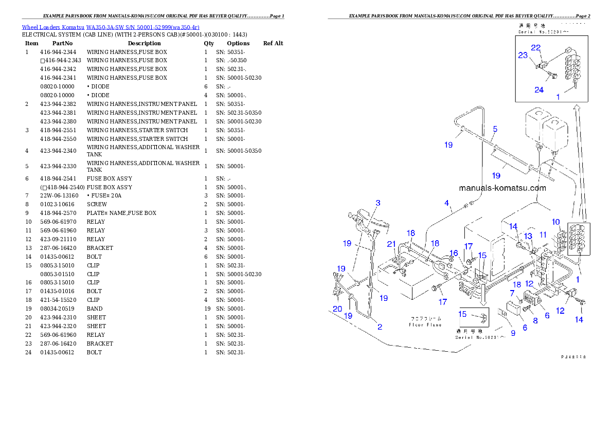 Protected: WA350-3A-SW S/N 50001-52999 Partsbook