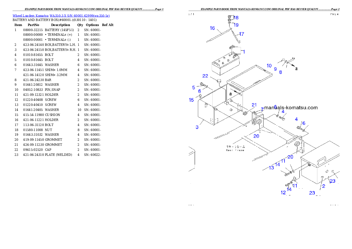 Protected: WA350-3-X S/N 60001-62999 Partsbook