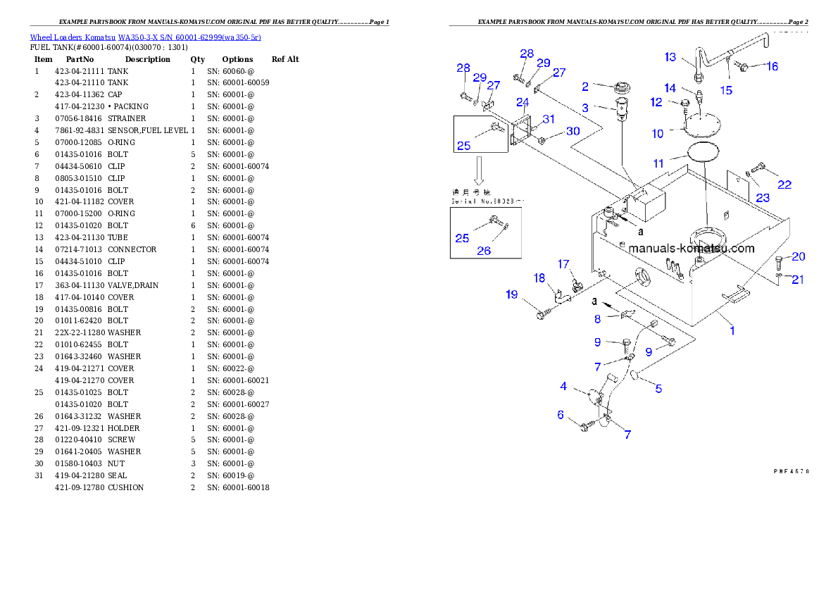 Protected: WA350-3-X S/N 60001-62999 Partsbook
