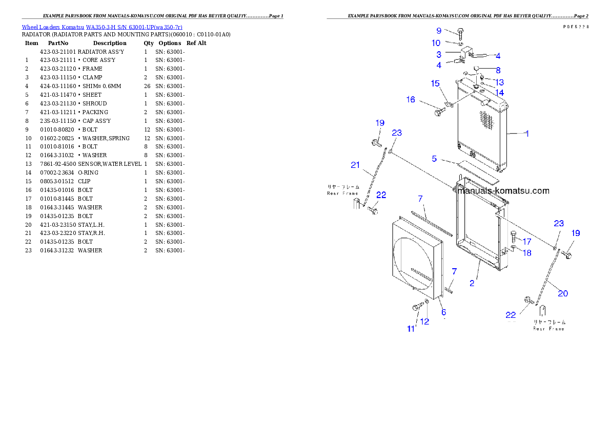 Protected: WA350-3-H S/N 63001-UP Partsbook