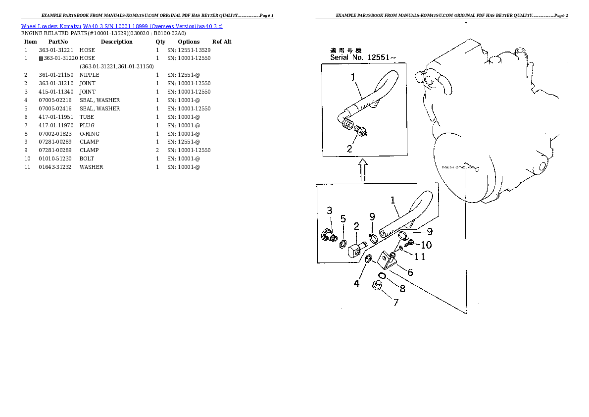 WA40-3 S/N 10001-18999 (Overseas Version) Partsbook