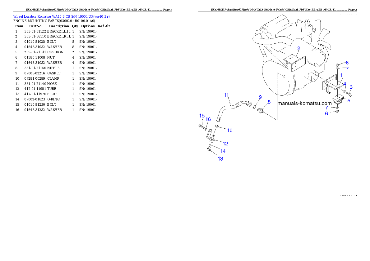 WA40-3-CB S/N 19001-UP Partsbook