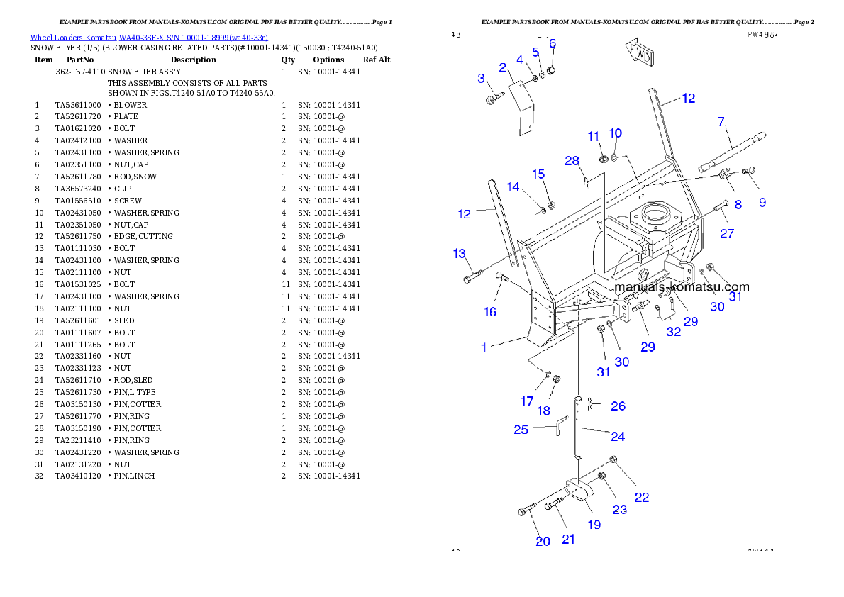 Protected: WA40-3SF-X S/N 10001-18999 Partsbook