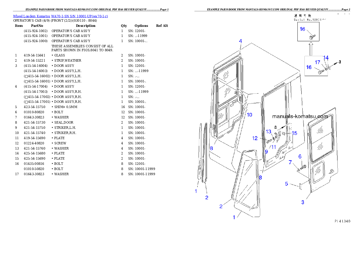 Protected: WA70-1-SN S/N 10001-UP Partsbook
